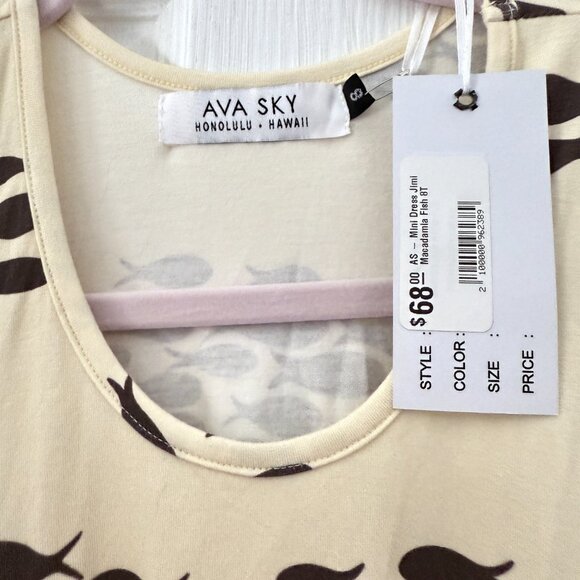 NWT Ava Sky girls mini dress Jimi Macadamia Fish sz 8 NEW - Picture 2 of 3